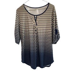 Perception  concepts XL Navy & Tan 3/4 Sleeve Top Stretch Lightweight ombre